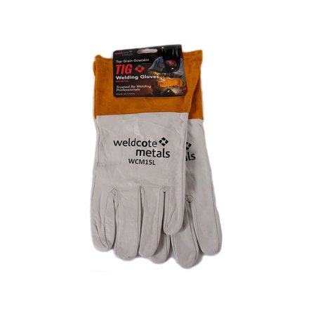 WELDCOTE Tig Glove, High-Dext/Grain Goatskin/Split Cowhide Kevlar Thread Lrg WCM15L